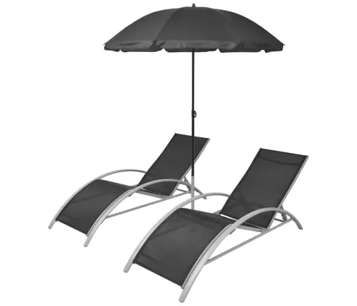 Sauļošanās Zviļņi Ar Saulessargu, Alumīnijs, Melni Vidaxl