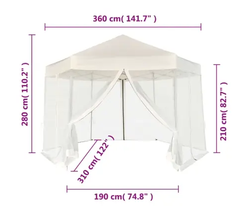 Nojume Ar 6 Sānu Sienām, Ātri Uzstādāma, 3,6X3,1 M, Krēmbalta Vidaxl