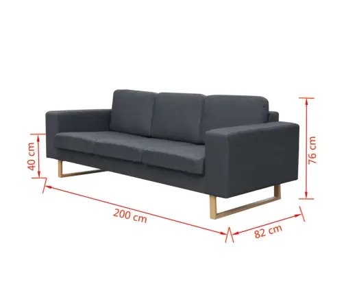 Trivietė Medžiaginė Sofa, Tamsiai Pilkos Spalvos