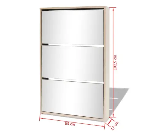 Apavu Plaukts Ar Spoguli, 3 Nodalījumi, 63X17X102,5 Cm Vidaxl