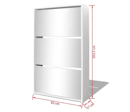 Apavu Plaukts Ar Spoguli, 3 Nodalījumi, 63X17X102,5 Cm, Balts Vidaxl