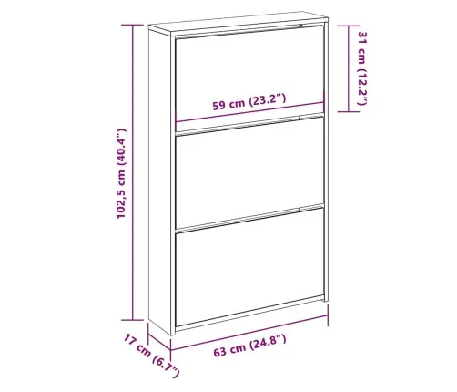Apavu Plaukts Ar Spoguli, 3 Nodalījumi, 63X17X102,5 Cm, Balts Vidaxl