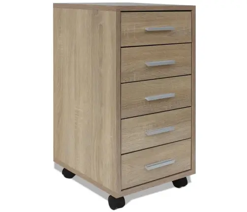 Biuro Spintelė Su 5 Stalčiais, Ratukais, Ąžuolas