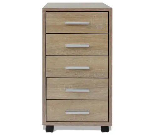 Biuro Spintelė Su 5 Stalčiais, Ratukais, Ąžuolas