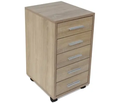 Biuro Spintelė Su 5 Stalčiais, Ratukais, Ąžuolas