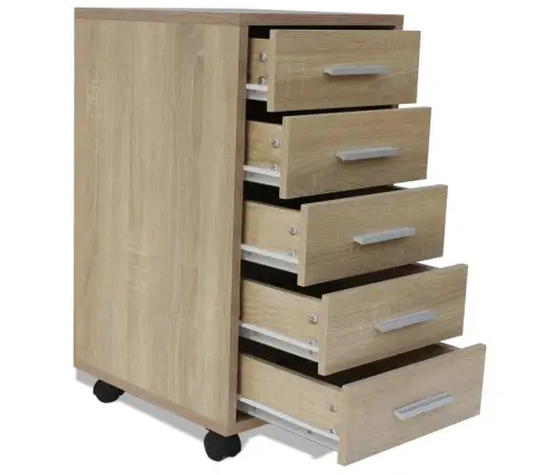 Biuro Spintelė Su 5 Stalčiais, Ratukais, Ąžuolas