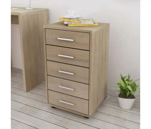 Biuro Spintelė Su 5 Stalčiais, Ratukais, Ąžuolas