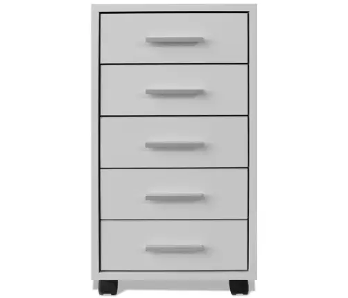 Biroja Skapis Ar 5 Atvilktnēm Un Riteņiem, Balts Vidaxl