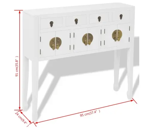 Puhvetkapp Hiina Stiilis Täispuidust, Valge