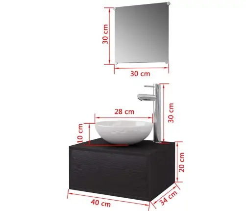 Vannas Istabas Mēbeles Ar Izlietni Un Krānu, 4 Gab., Melns Vidaxl