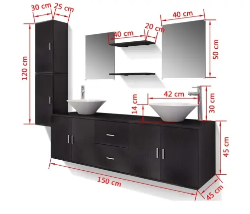 Vonios Komplektas Su Praustuvu Ir Maišytuvu, 11 Dalių, Juodas Vonios Komplektas Su Praustuvu Ir Maišytuvu, 11 Dalių, Juodas