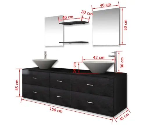 Vannas Istabas Mēbeles, Izlietnes Un Krāni, 9 Gab., Melnā Krāsā Vidaxl