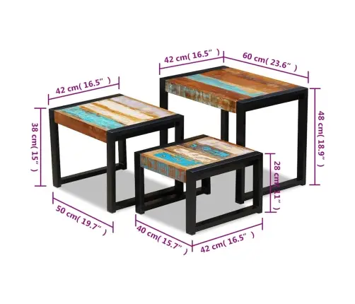 Kolm Üksteise Alla Mahtuvat Taastatud Puidust Lauda