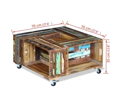 Kafijas Galdiņš, Pārstrādāts Masīvkoks, 70X70X35 Cm Vidaxl