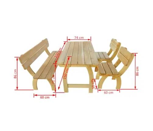 Āra Mēbeļu Komplekts, 4 Gab., Impregnēts Priedes Koks Vidaxl