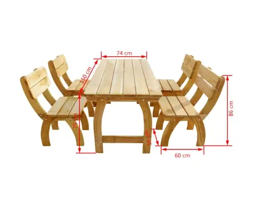 5-Daļīgs Dārza Mēbeļu Komplekts, Impregnēts Priedes Koks Vidaxl