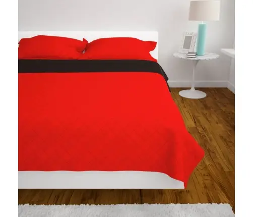 Kahepoolne Tepitud Voodikate Punane Ja Must 230 X 260 Cm