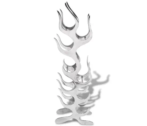 Vyno Butelių Stovas, Liepsnos Formos, Sidabro Sp., 9 But.