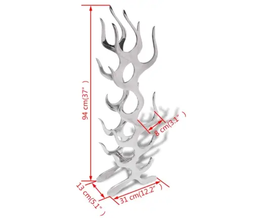 Vyno Butelių Stovas, Liepsnos Formos, Sidabro Sp., 9 But.