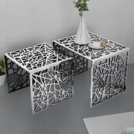 Dviejų Dalių Staliukai, Kvadrat., Aliuminis, Sidabro Spalvos