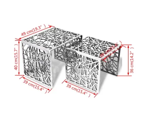 Galdiņi, 2 Gab., Četrstūra, Alumīnijs, Sudraba Vidaxl