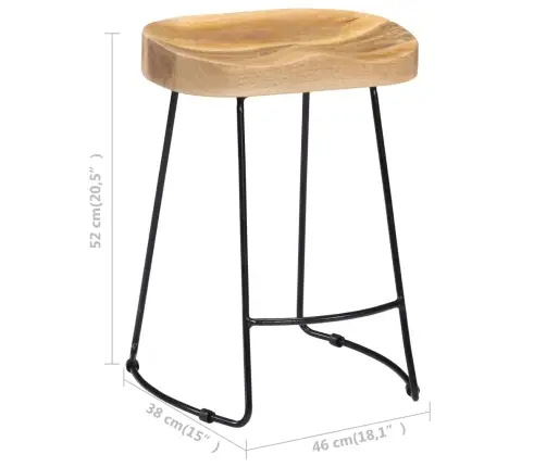 Gavin Bāra Krēsli, 2 Gab., Mango Masīvkoks Vidaxl