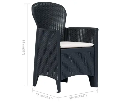 Dārza Krēsli Ar Spilvenu, 2 Gab., Pelēki, Plastmasas Pinums Vidaxl