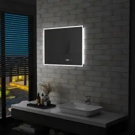 Vannitoa Led-Seinapeegel Puuteanduri Ja Ajanäidikuga 80 X 60 Cm
