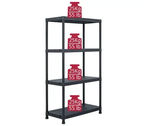 Uzglabāšanas Plaukts, Melns, 100 Kg, 60X30X138 Cm, Plastmasa Vidaxl