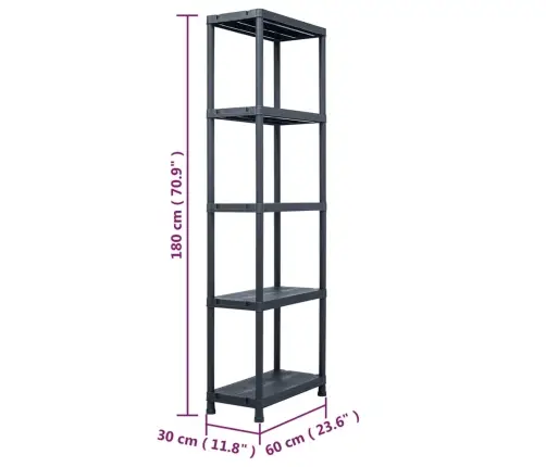 Uzglabāšanas Plaukts, Melns, 125 Kg, 60X30X180 Cm, Plastmasa Vidaxl