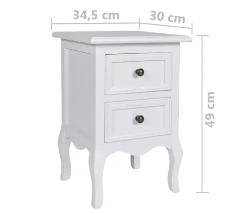 Naktsskapīši Ar 2 Atvilktnēm, 4 Gab., Balts Mdf Vidaxl