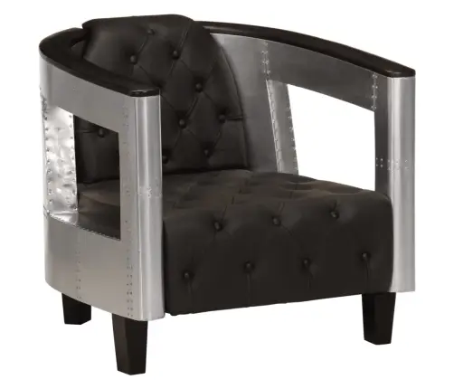 Atpūtas Krēsls, Aviācijas Dizains, Melna Dabīgā Āda Vidaxl