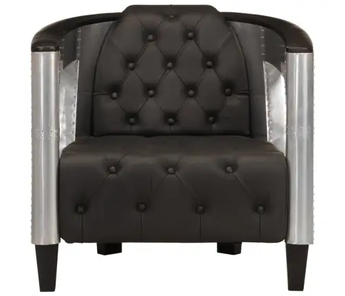 Atpūtas Krēsls, Aviācijas Dizains, Melna Dabīgā Āda Vidaxl