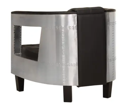 Atpūtas Krēsls, Aviācijas Dizains, Melna Dabīgā Āda Vidaxl