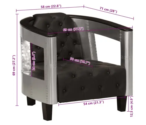 Atpūtas Krēsls, Aviācijas Dizains, Melna Dabīgā Āda Vidaxl