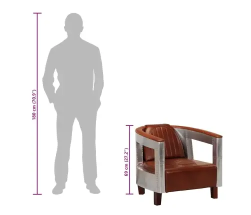 Atpūtas Krēsls, Aviācijas Dizains, Brūna Dabīgā Āda Vidaxl