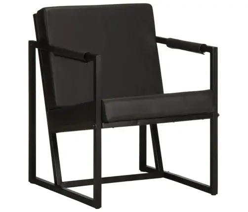 Atpūtas Krēsls, Melna Dabīgā Āda Vidaxl