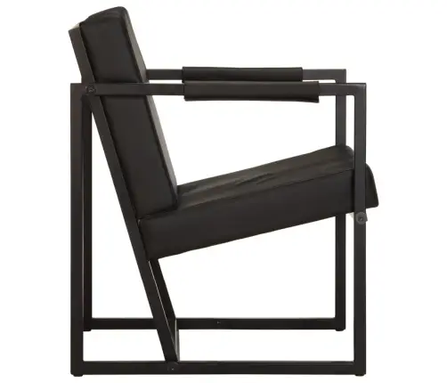 Atpūtas Krēsls, Melna Dabīgā Āda Vidaxl