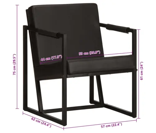 Atpūtas Krēsls, Melna Dabīgā Āda Vidaxl