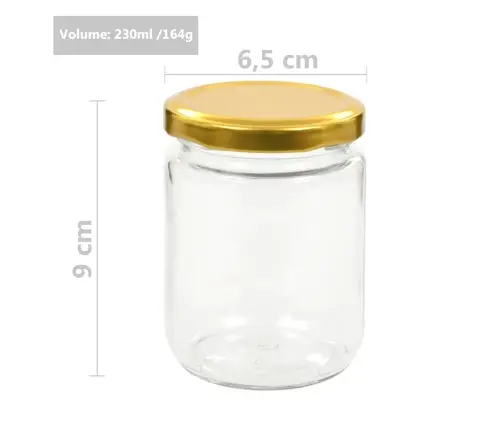 Ievārījuma Burciņas, Zelta Krāsas Vāciņi, 48 Gab., 230 Ml Vidaxl