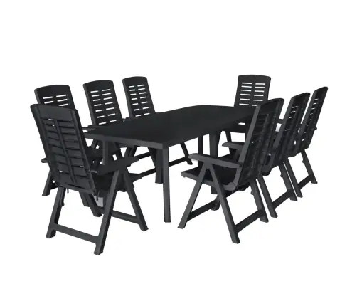 Deviņdaļīgs Dārza Mēbeļu Komplekts, Plastmasa, Antracītpelēks Vidaxl