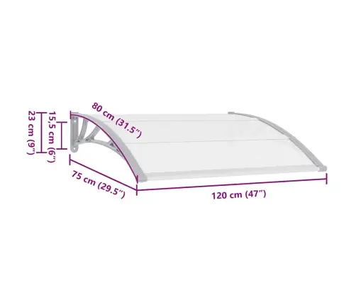 Durvju Jumtiņš, Pelēks Un Caurspīdīgs, 120X75 Cm, Pc Vidaxl