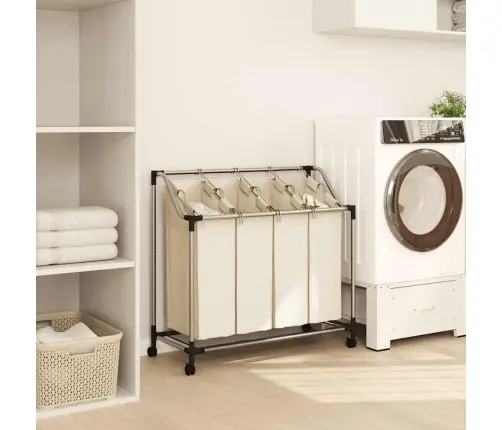 Veļas Kaste, 4 Nodalījumi, Krēmkrāsā, Tērauds Vidaxl