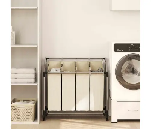 Veļas Kaste, 4 Nodalījumi, Krēmkrāsā, Tērauds Vidaxl