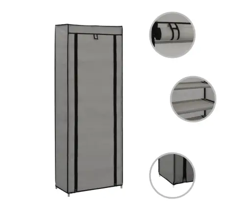 Apavu Skapis Ar Pārsegu, Pelēks, 57X29X162 Cm, Audums Vidaxl Apavu Skapis Ar Pārsegu, Pelēks, 57X29X162 Cm, Audums Vidaxl