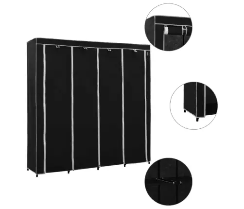 Drabužių Spinta Su 4 Skyriais, Juodos Spalvos, 175X45X170 Cm