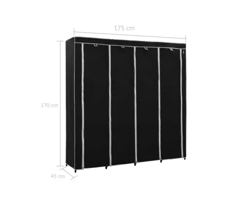 Drabužių Spinta Su 4 Skyriais, Juodos Spalvos, 175X45X170 Cm