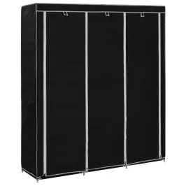 Auduma Skapis Ar Nodalījumiem Un Stieņiem, Melns, 150X45X175 Cm Vidaxl