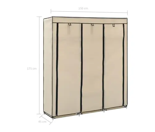 Auduma Skapis Ar Nodalījumiem Un Stieņiem, Bēšs, 150X45X175 Cm Vidaxl