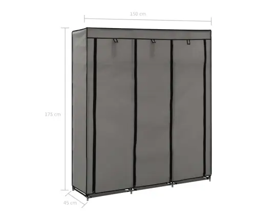 Auduma Skapis Ar Nodalījumiem, Stieņiem, Pelēks, 150X45X175 Cm Vidaxl